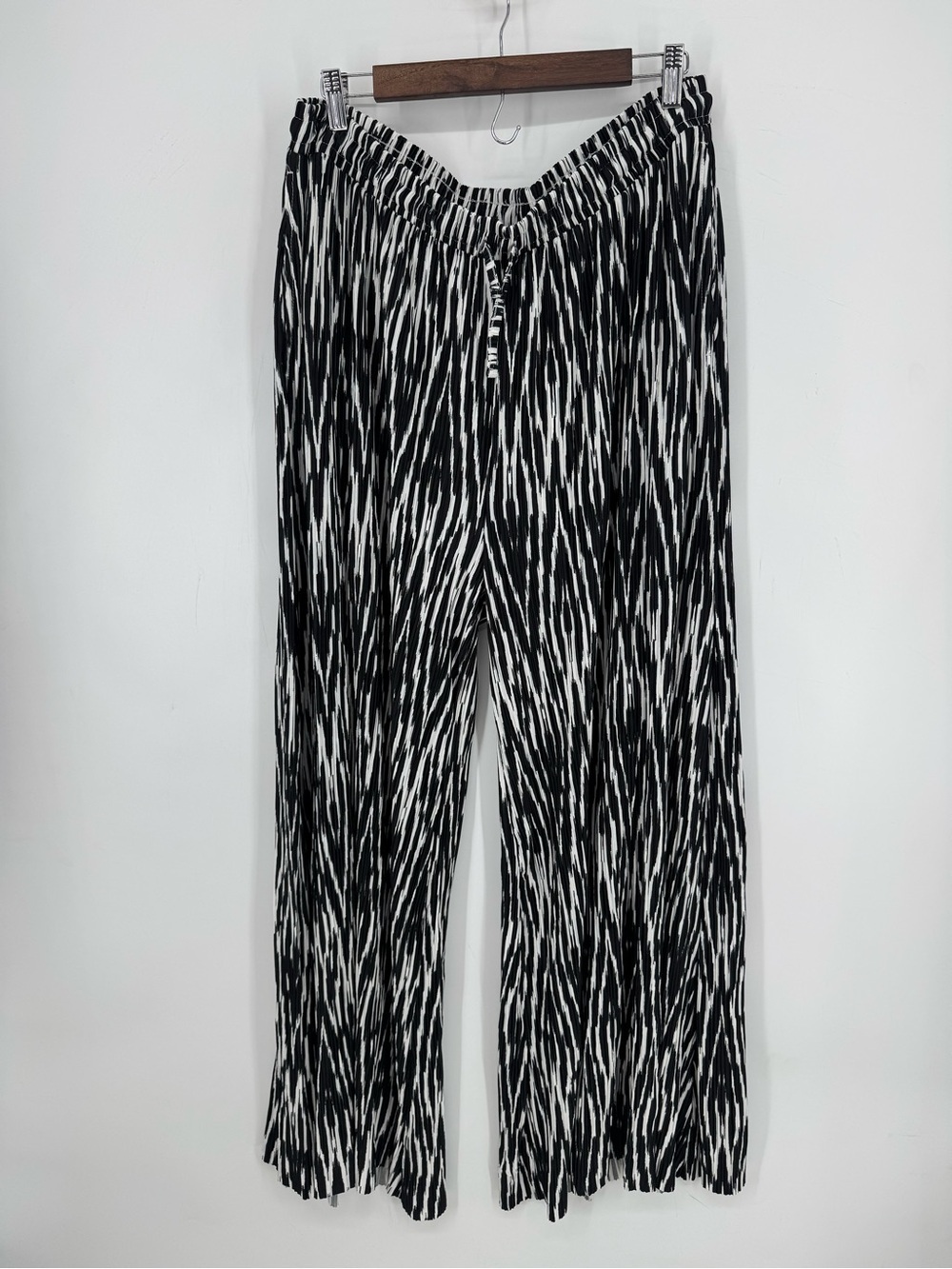 SERRA Black White Abstract Wide Leg Palazzo Pull On Lounge Beach Pants Size XL